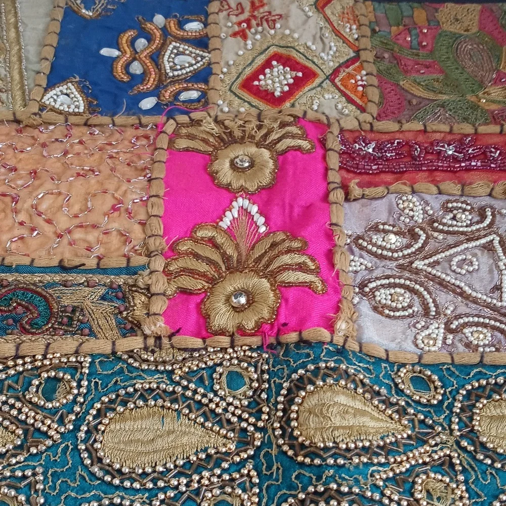 Antique Vintage Patchwork Quilt Wall Hanging From India 36”x38”